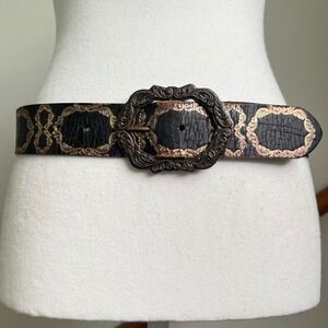 Vintage y2k Boho Chic Statement Belt Brown Gold Ornate Buckle Western‎ Festival